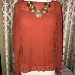 Burnt orange pleated winged blouse SZ S